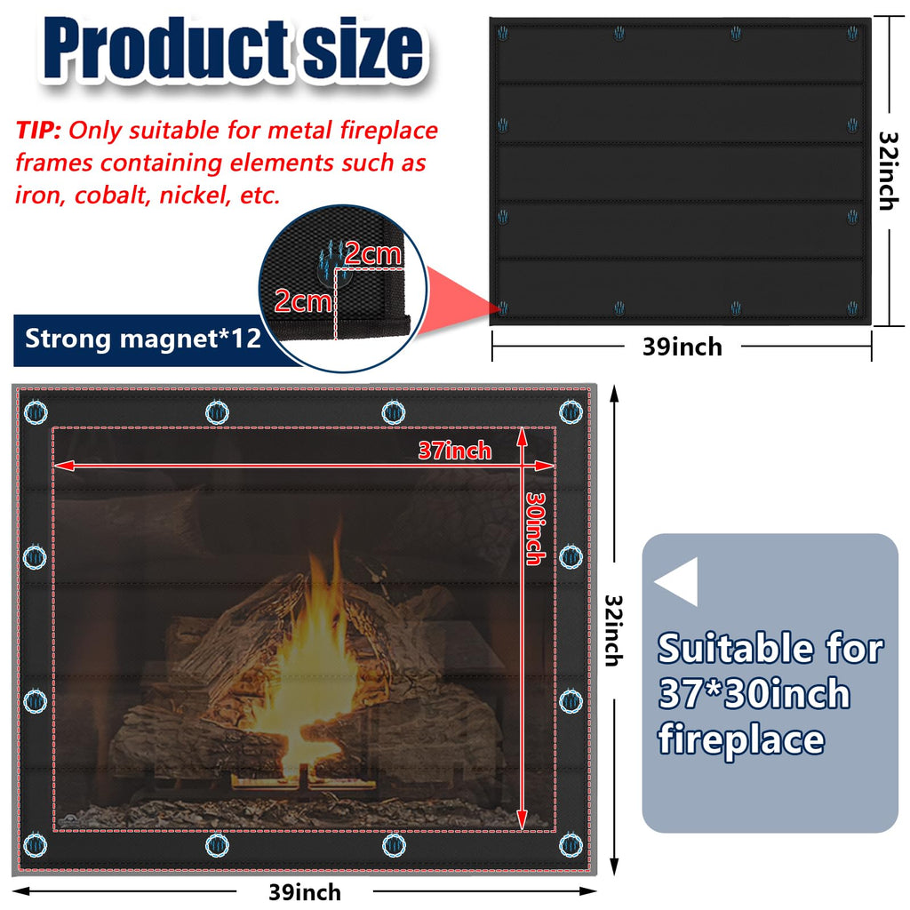 Magnetic Fireplace Cover 39"x32" Draft Stopper W889