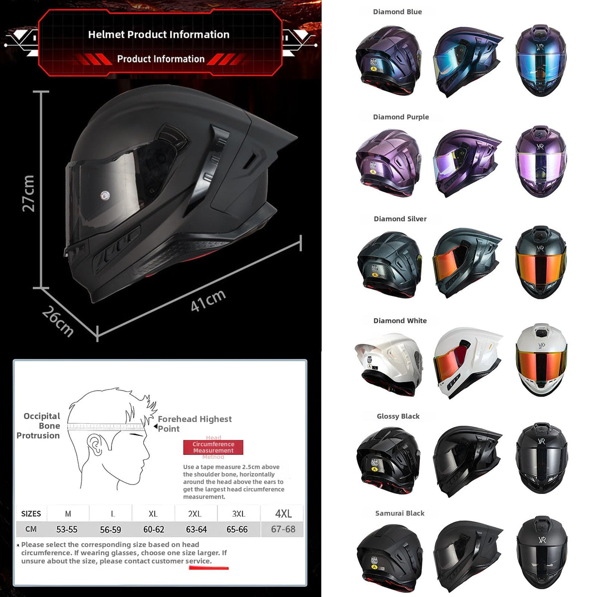 Full Face Motorcycle Helmet DOT Dual Sun Visor U694