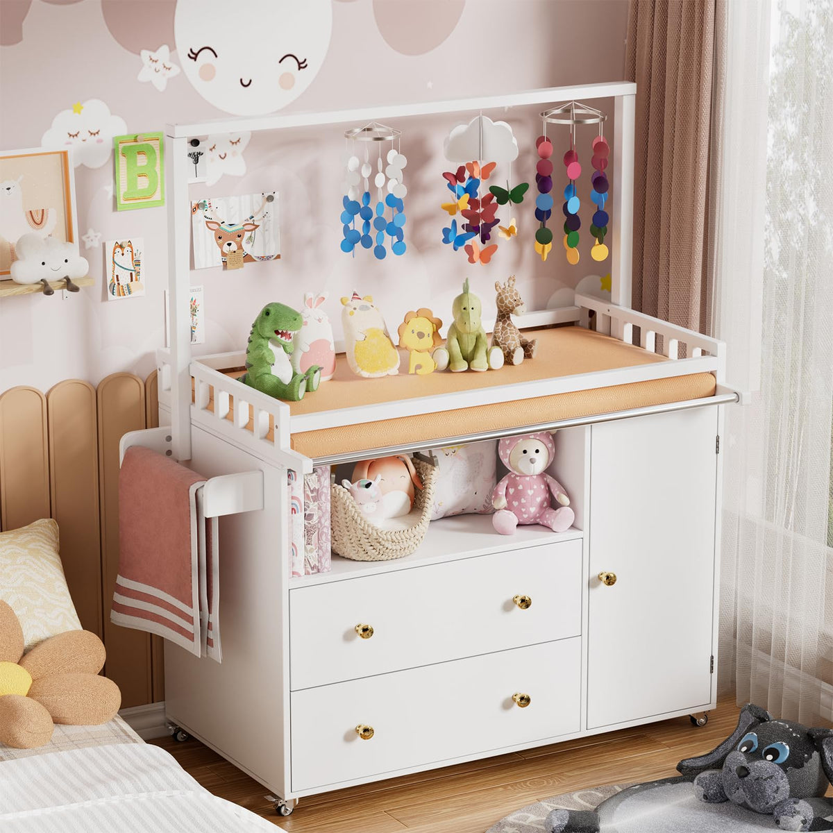 Baby Changing Table with Wheels and Drawers X2030