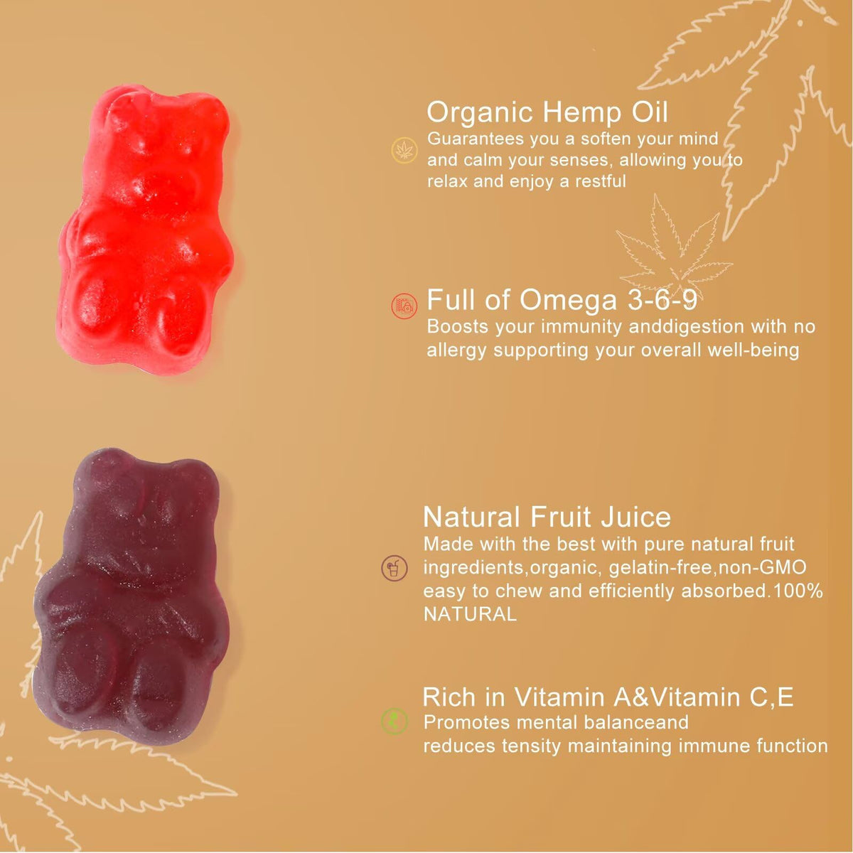 Assorted Fruit Flavors Hemp Gummies N195