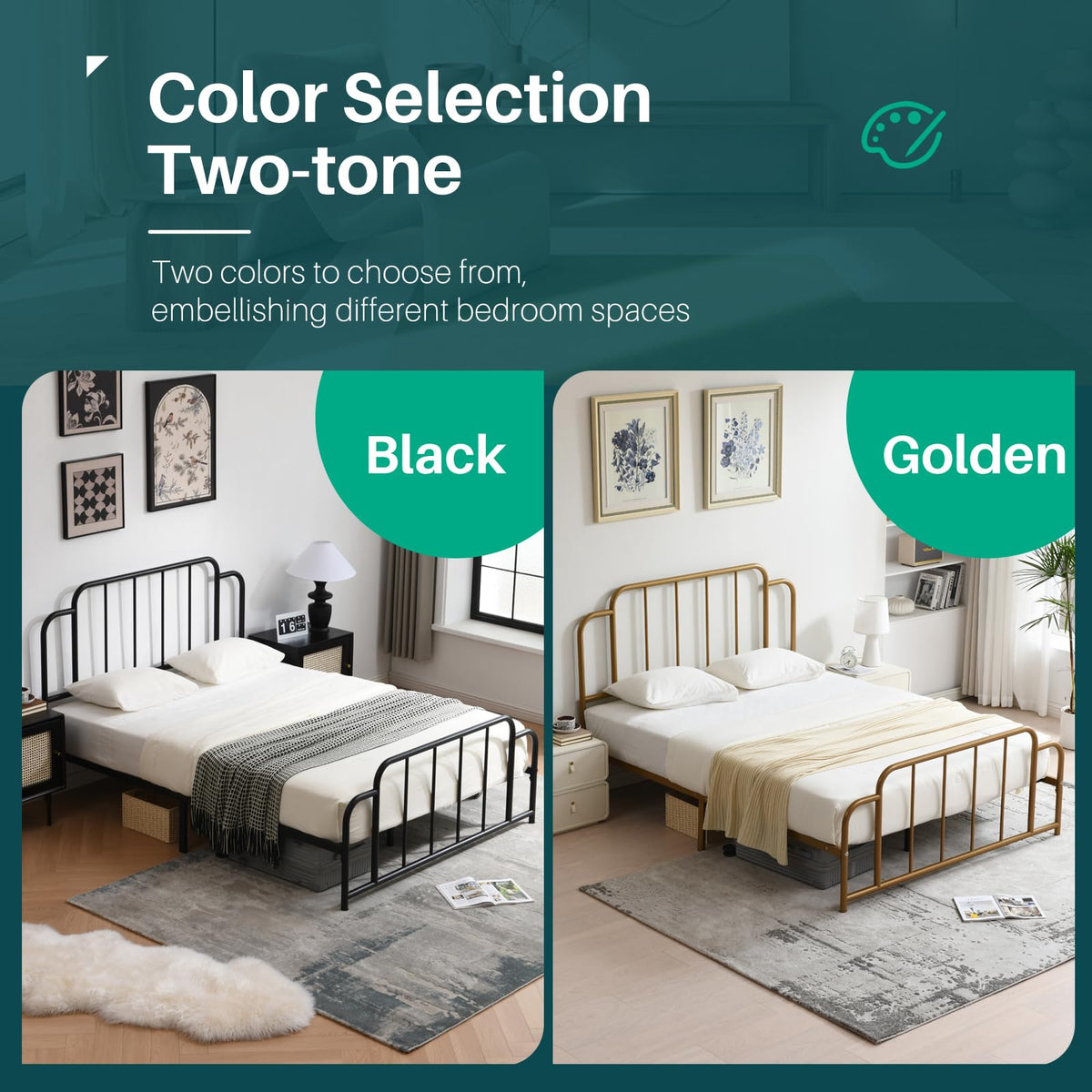 Black Full Size Metal Bed with Headboard and Footboard N1542