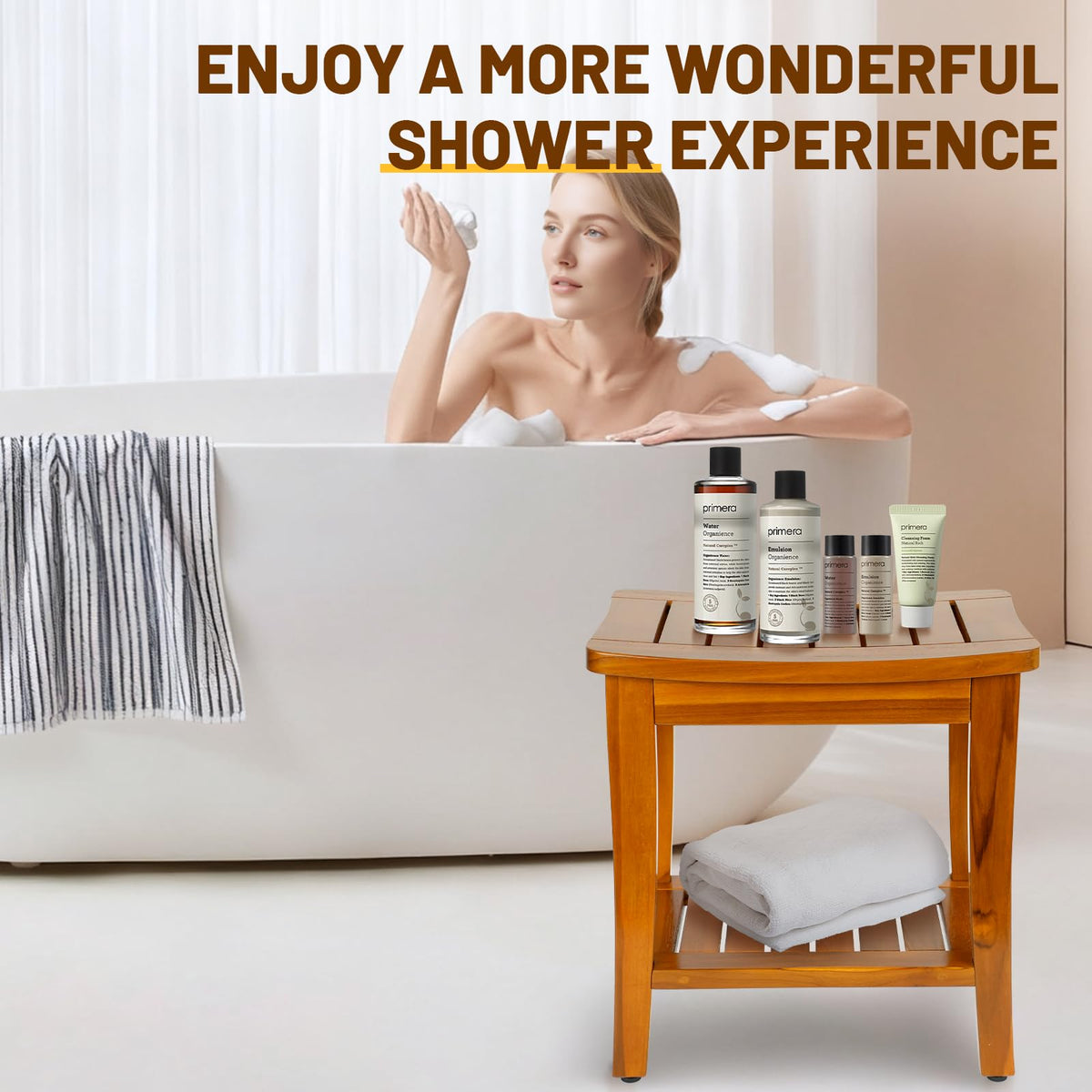 16" Teak Shower Bench with Shelf G8784