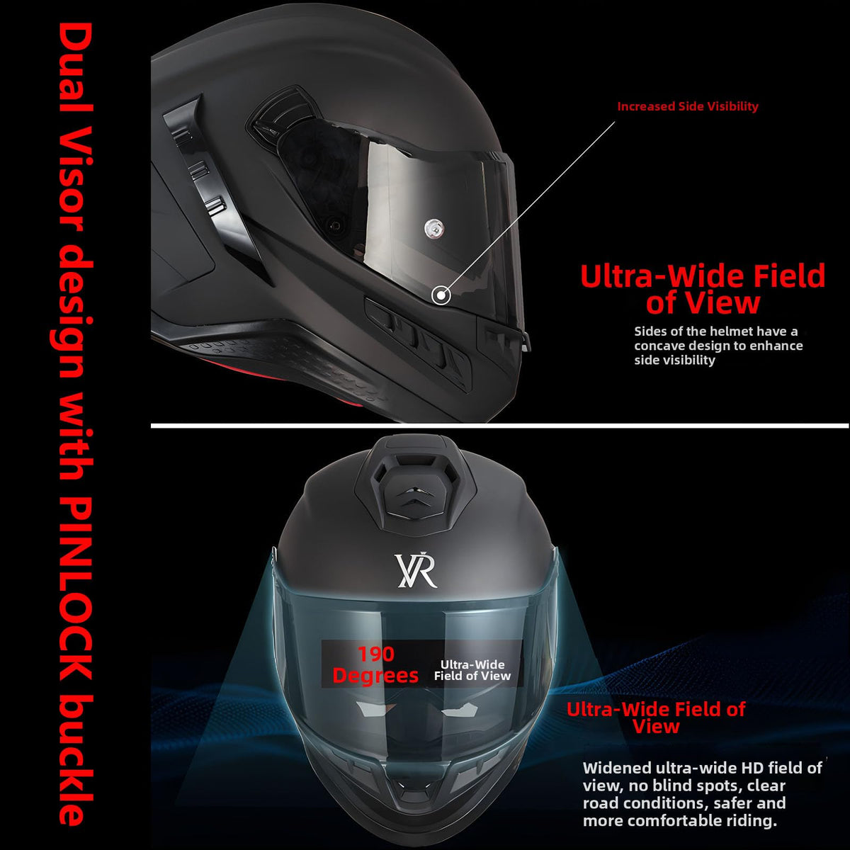 Full Face Motorcycle Helmet DOT Dual Sun Visor U694