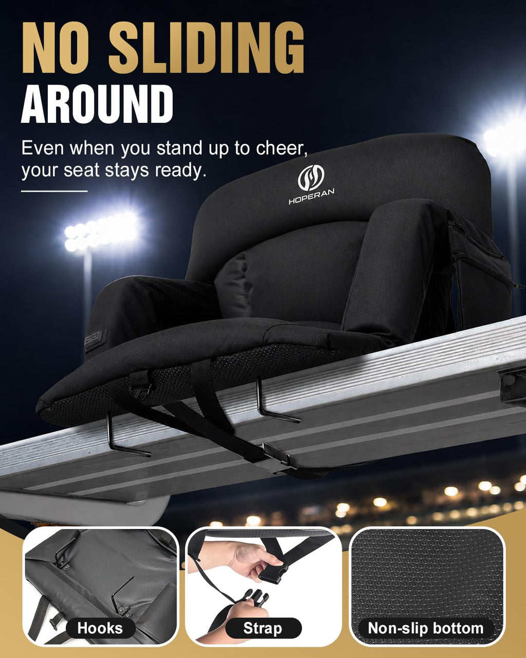 25" Heated Stadium Seats for Bleachers, 4.3" Extra Thick, Black 2PC H6202