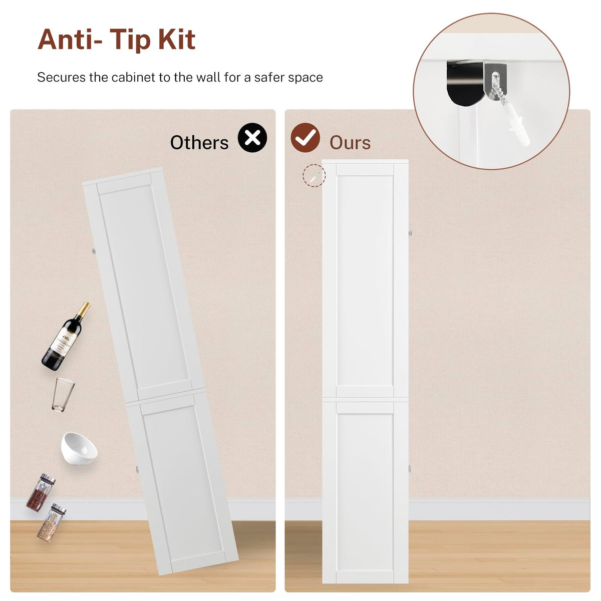 63.4"H Kitchen Pantry Cabinet with 4 Door Shelves U892245