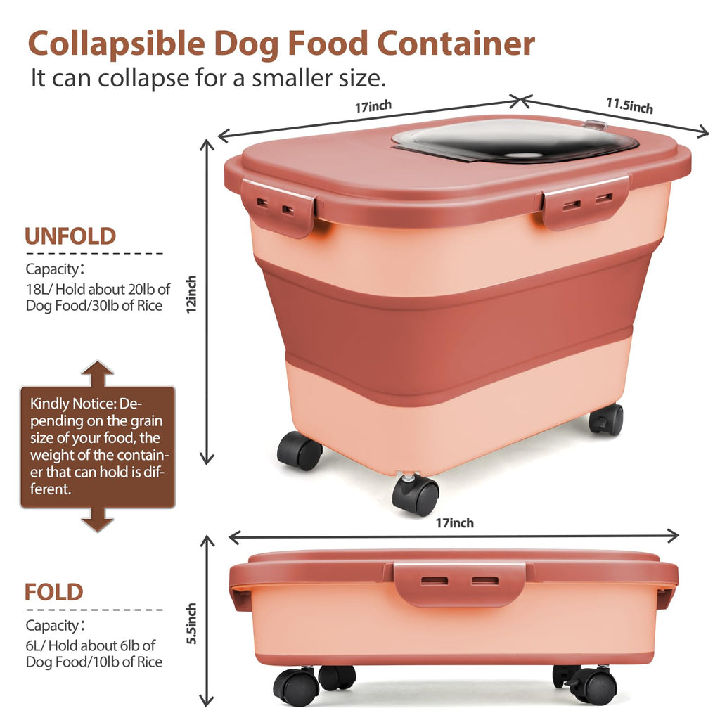 Collapsible Pet Food Storage Container with Wheel, Cup and Scoop J732