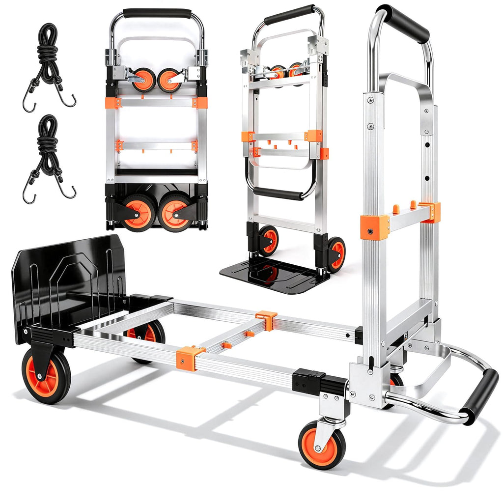 Folding Hand Truck Dolly Cart with Wheels, 500lb Load, Silver Orange Y7839