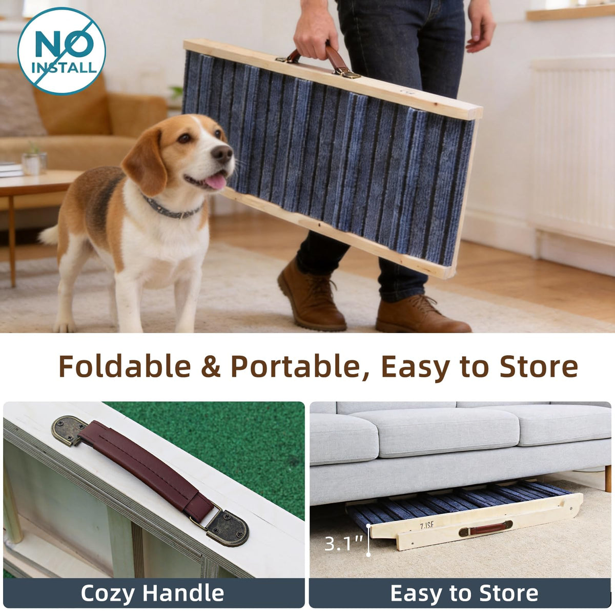 Foldable Wooden Dog Ramp 4 Adjustable Heights X7575