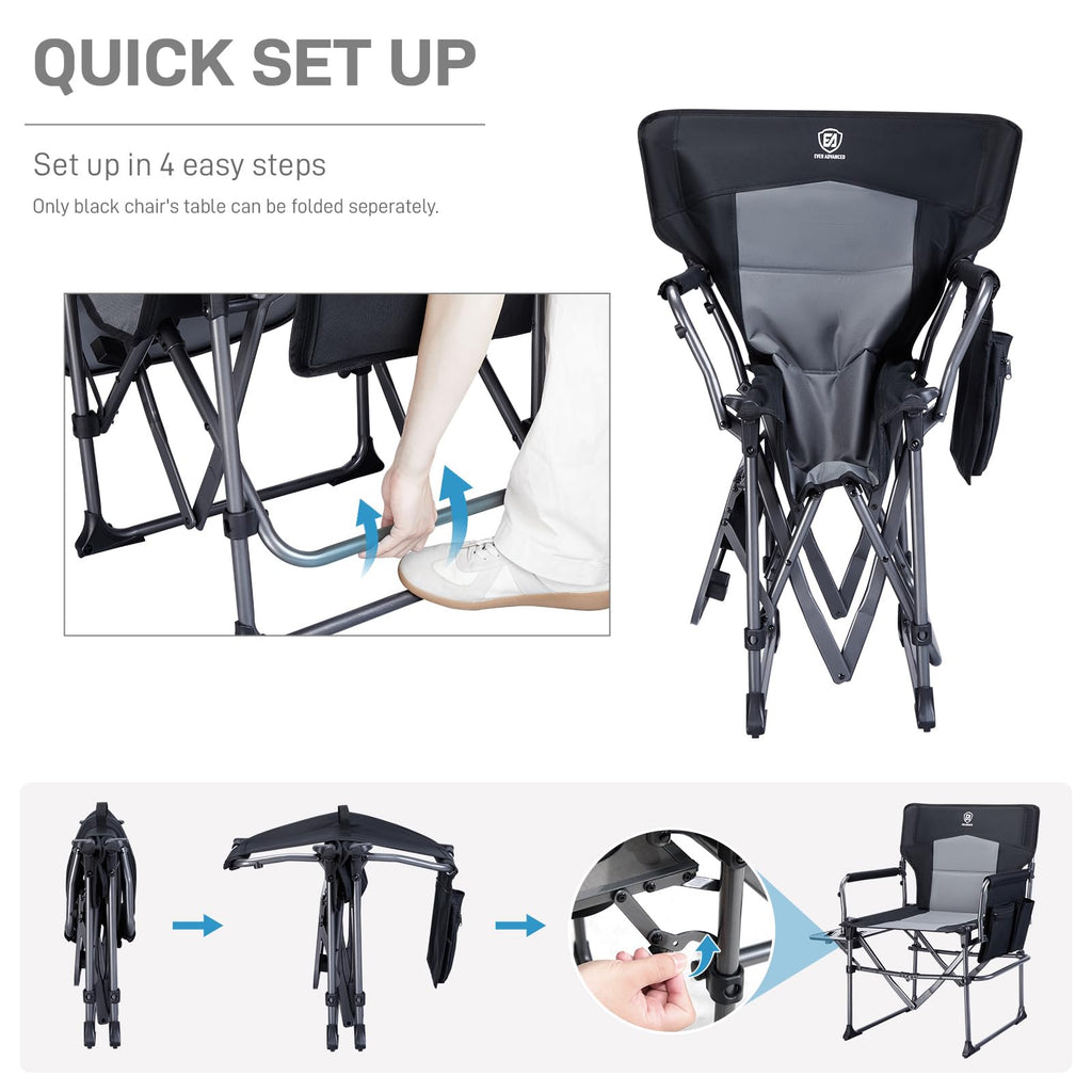 Portable Folding Camping Chair with Side Table, Black P78549