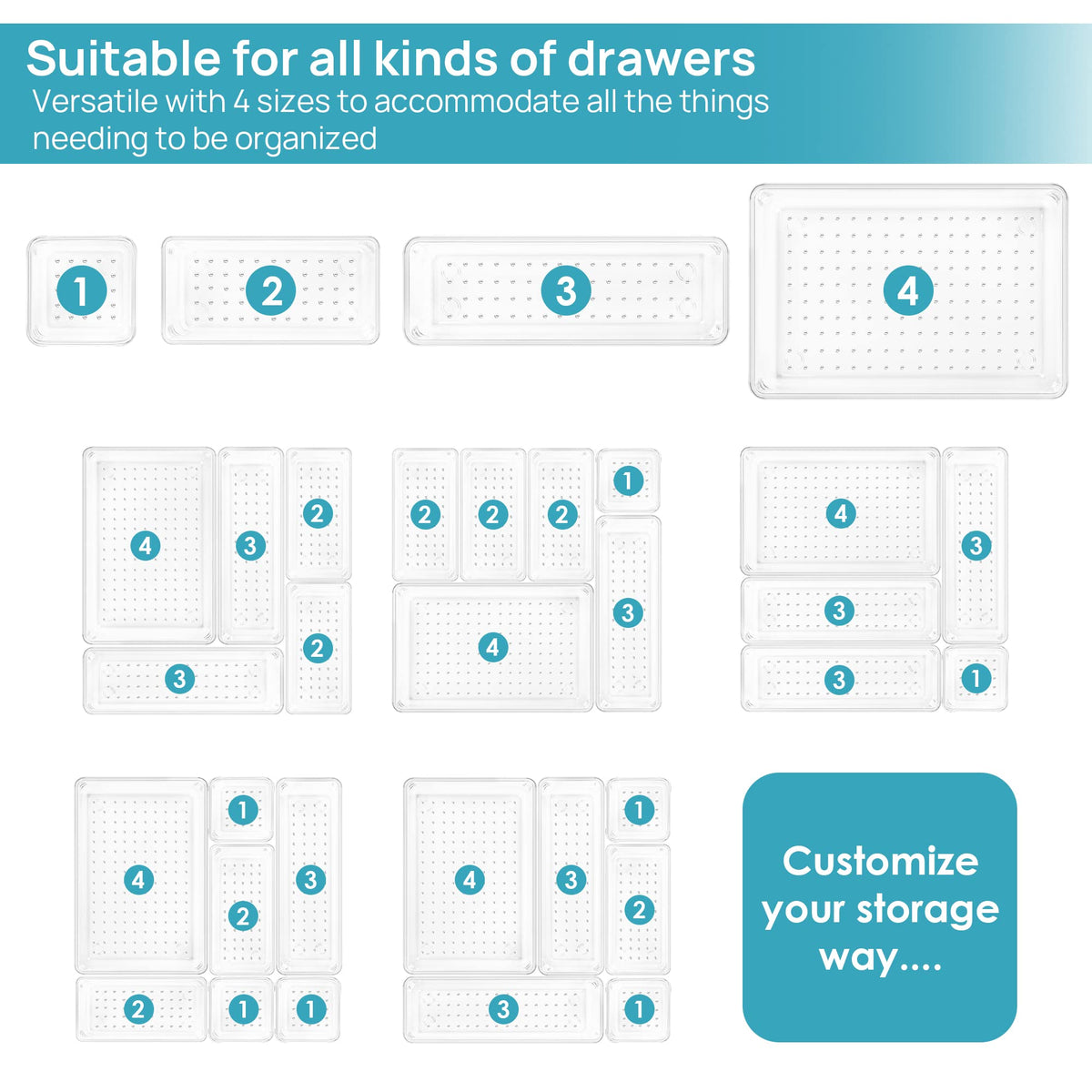 25 PCS Clear Plastic Drawer Organizers Set S8783