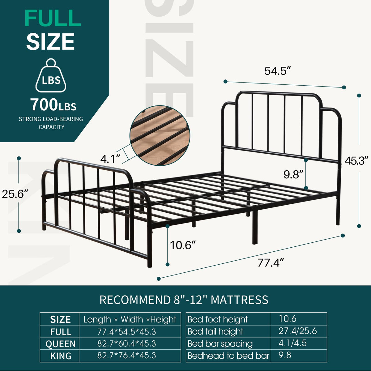 Black Full Size Metal Bed with Headboard and Footboard N1542