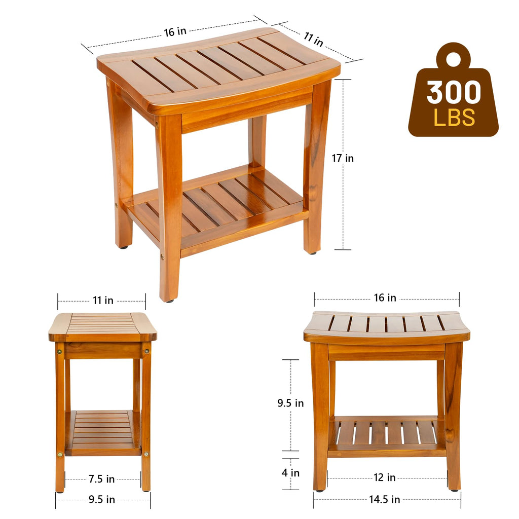 16" Teak Shower Bench with Shelf G8784