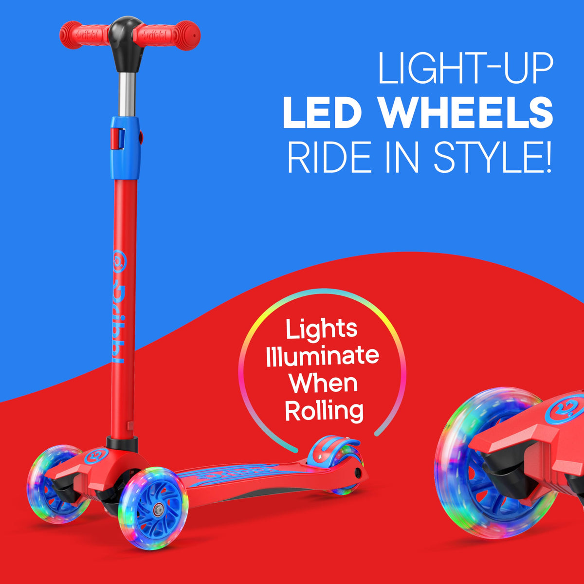 3-Wheel Kids Scooter Adjustable Height Anti-Slip Deck Red and Blue X491393