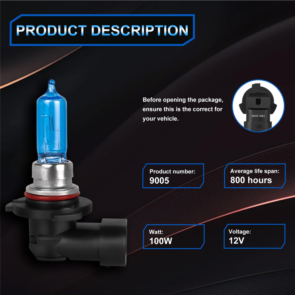 Halogen Headlight Bulbs 9005 High Beam 9006 Low Beam Pack of 4 B886460