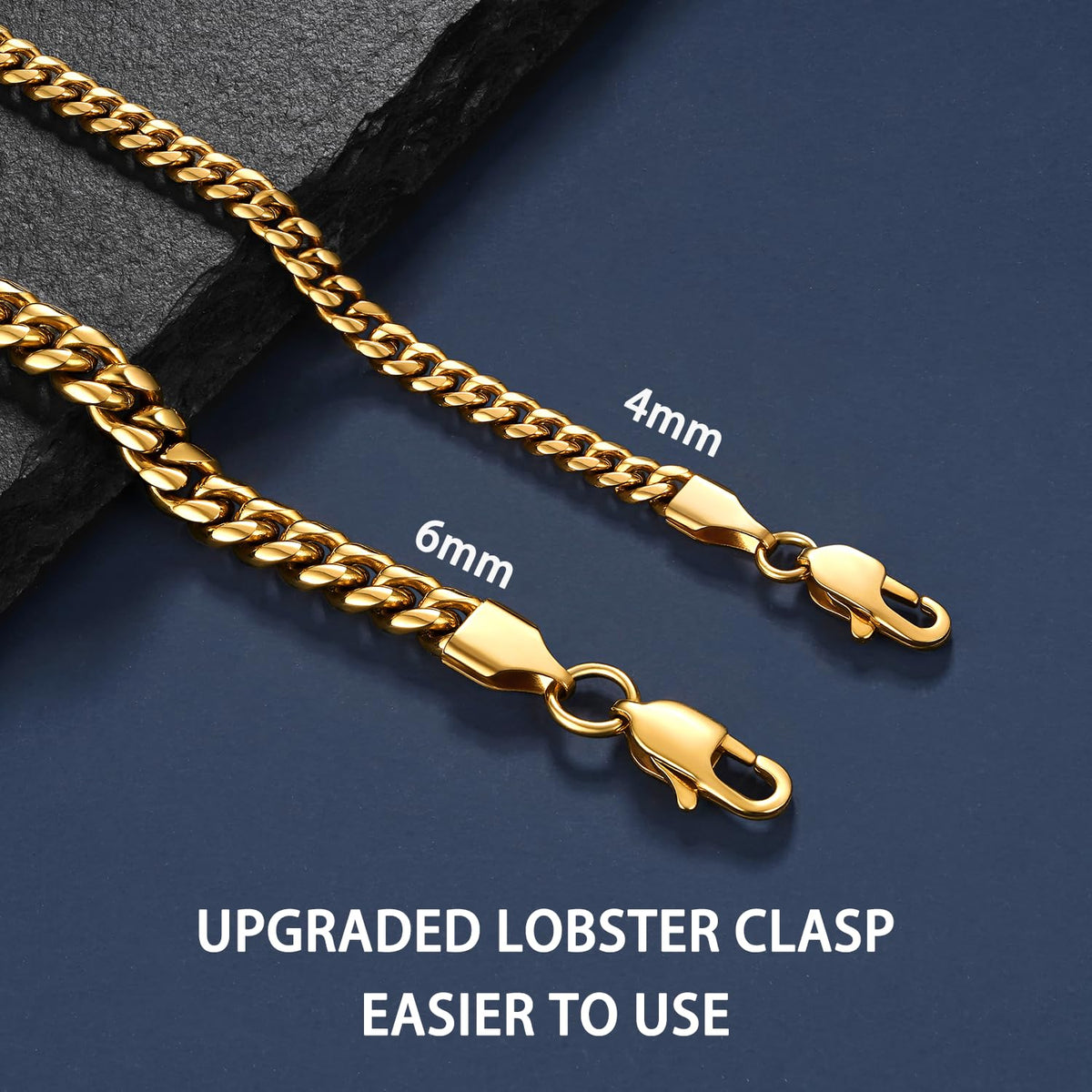 Cuban Link Chain Necklace 4mm 18K Gold Plated Stainless Steel P8533