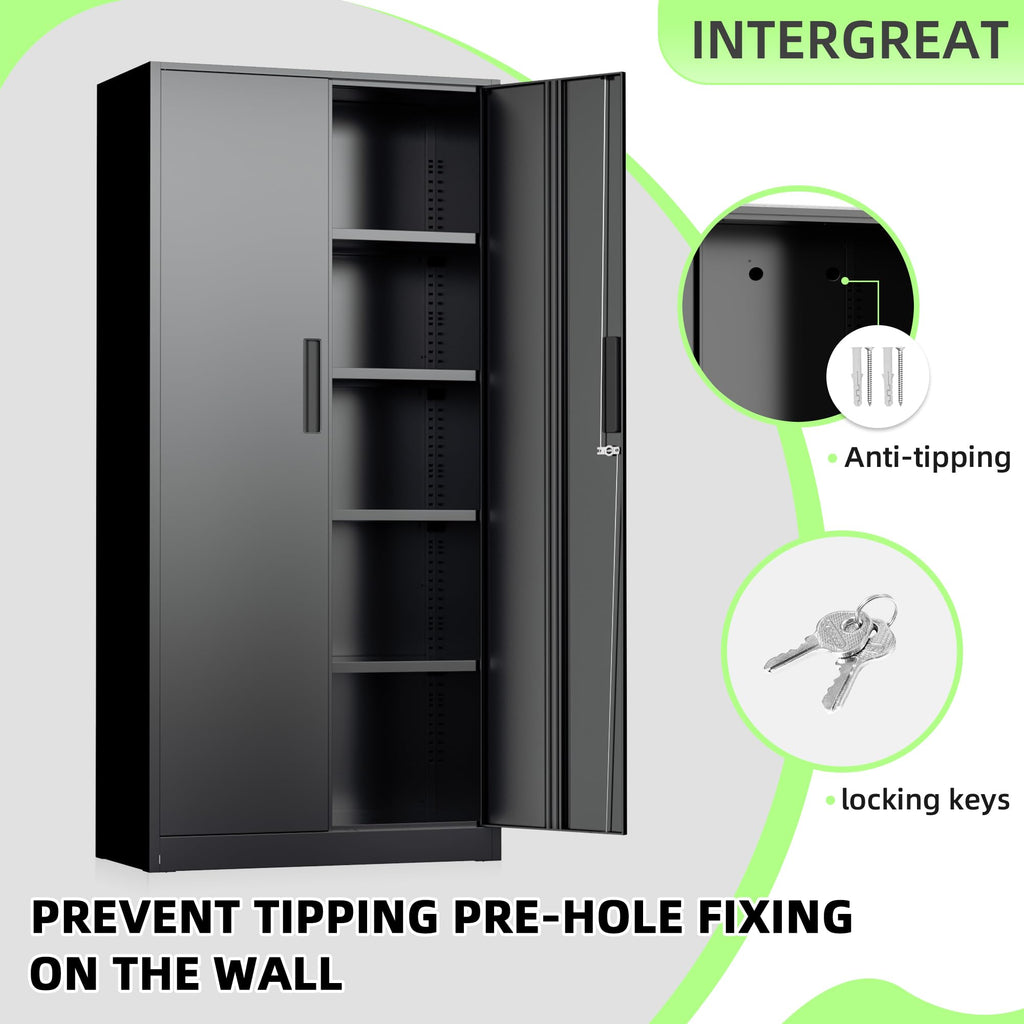 Black 72" Locking Steel Storage Cabinet with 4 Adjustable Shelves X27685