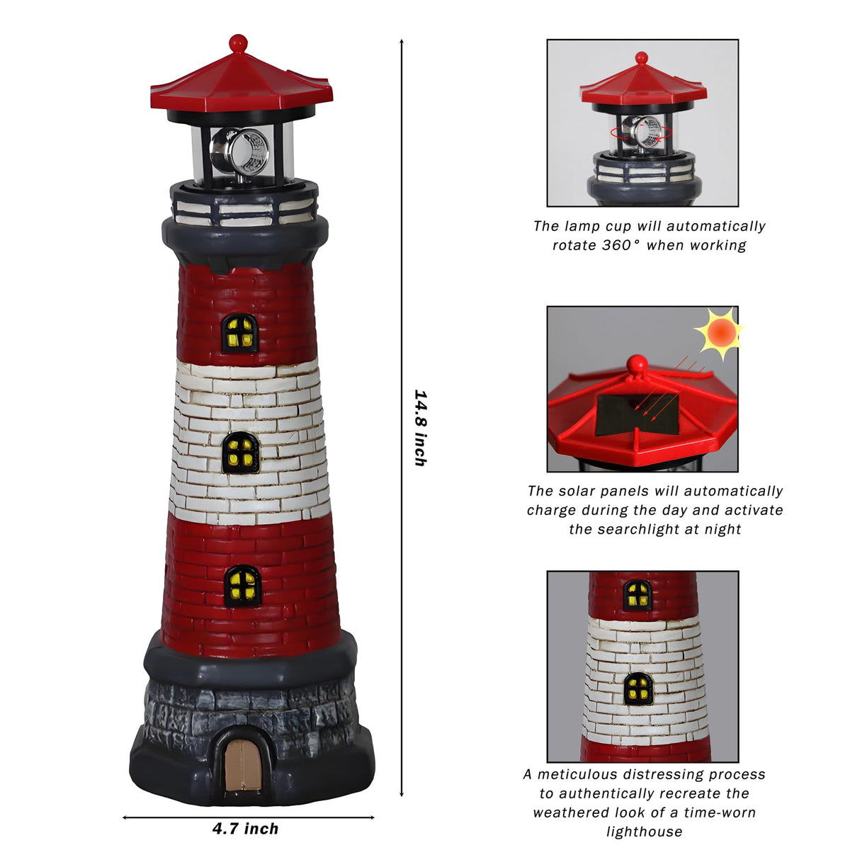 Solar Outdoor Lighthouse Garden Statue J472
