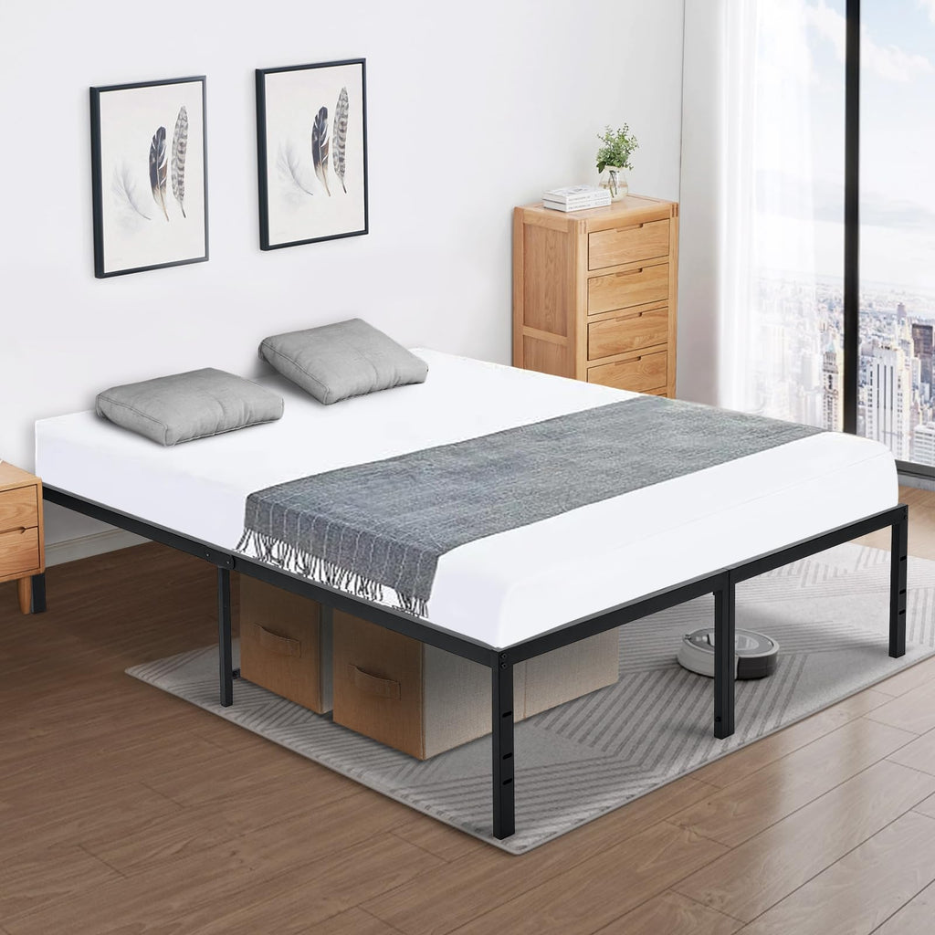Queen Size Black Metal Bed Frame with Steel Slats I173