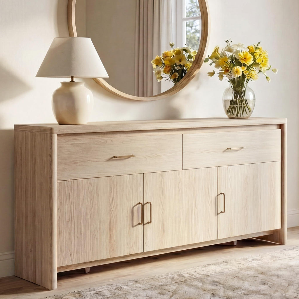 59" Wood Sideboard Buffet Cabinet with Adjustable Shelves & Drawers O871464