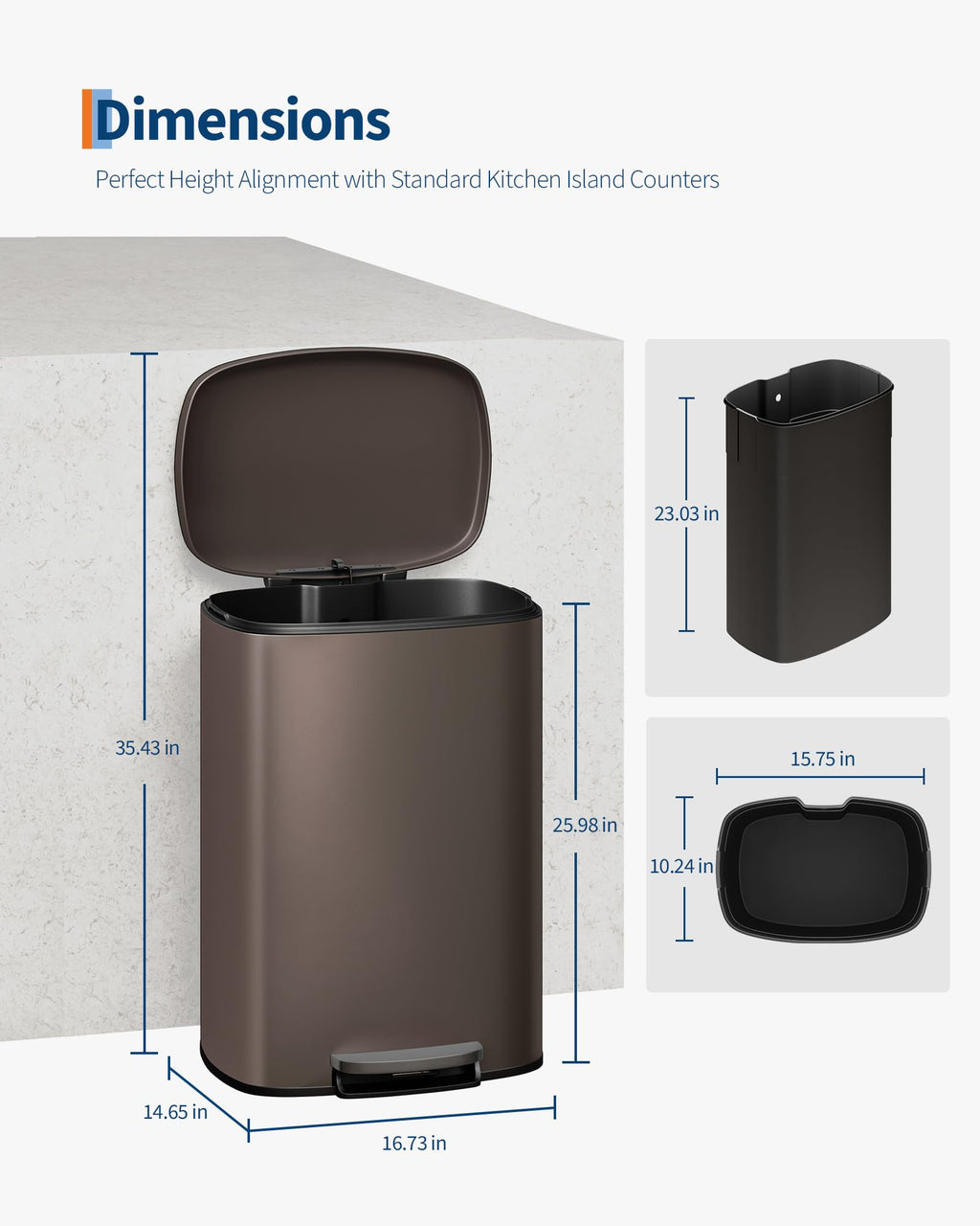 50L Stainless Steel Kitchen Step Trash Can with Soft-Close Lid K806