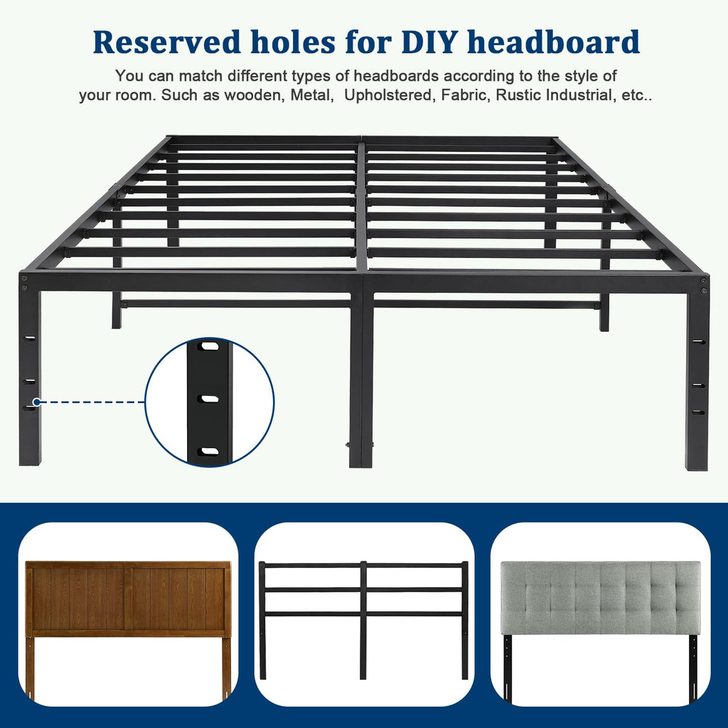 Queen Size Black Metal Bed Frame with Steel Slats I173