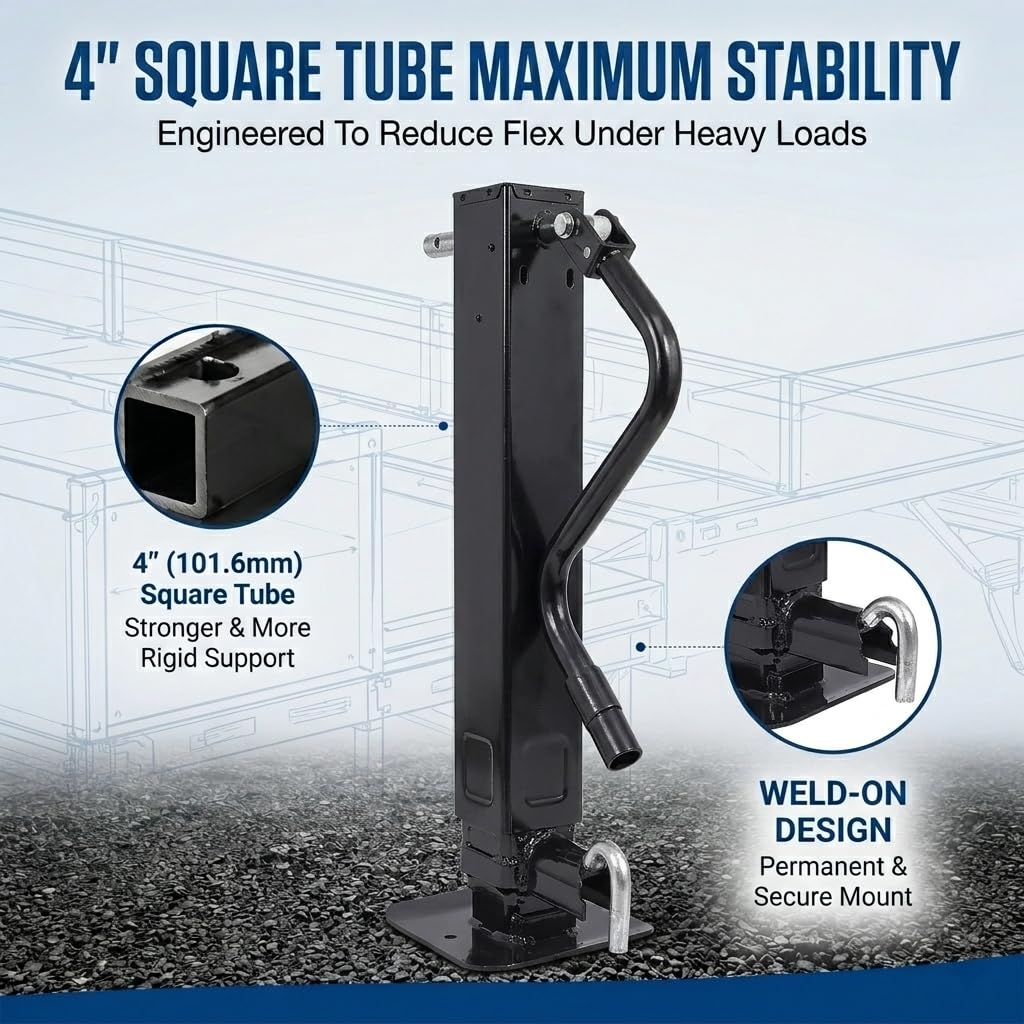 12000 LBS Weld-On Trailer Jack 4" Square Tube 26" Travel Side Wind Black P505773