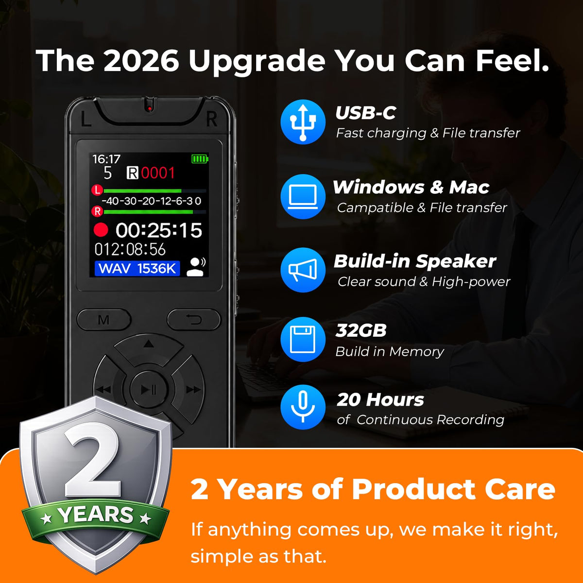 32GB Digital Voice Recorder with Playback Q3298