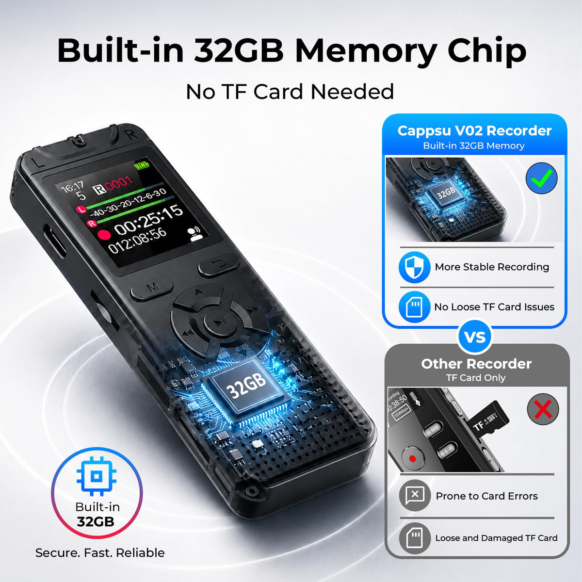 32GB Digital Voice Recorder with Playback Q3298