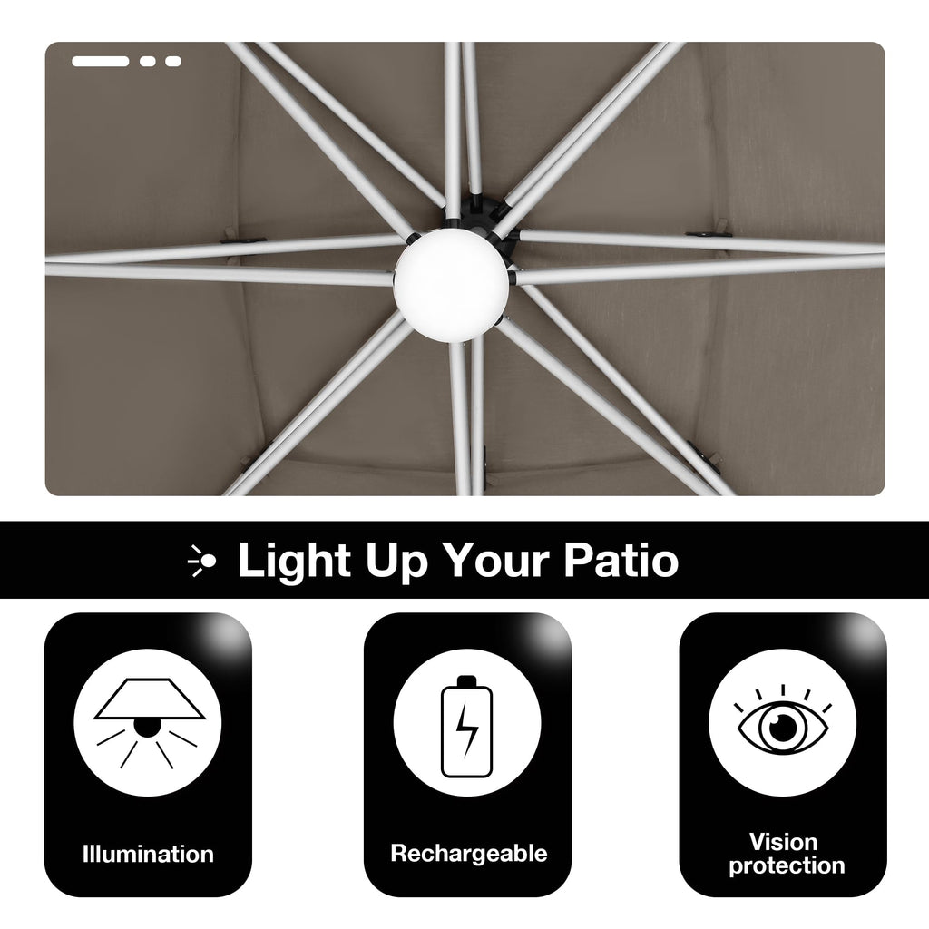10x10FT Aluminum Cantilever Patio Umbrella with Light I30769