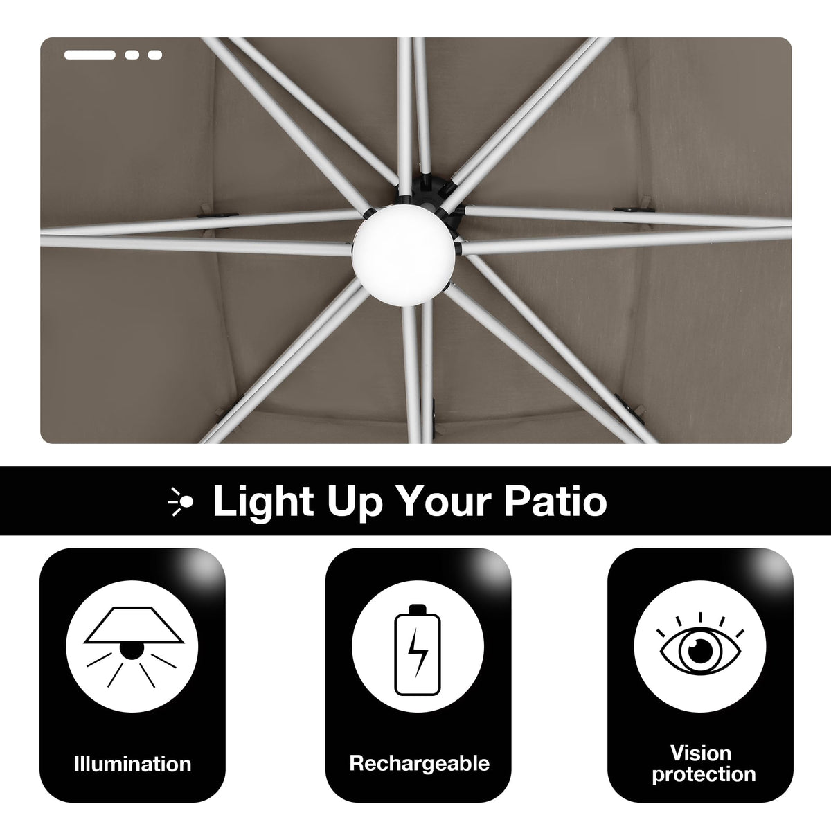 10x10FT Aluminum Cantilever Patio Umbrella with Light I30769
