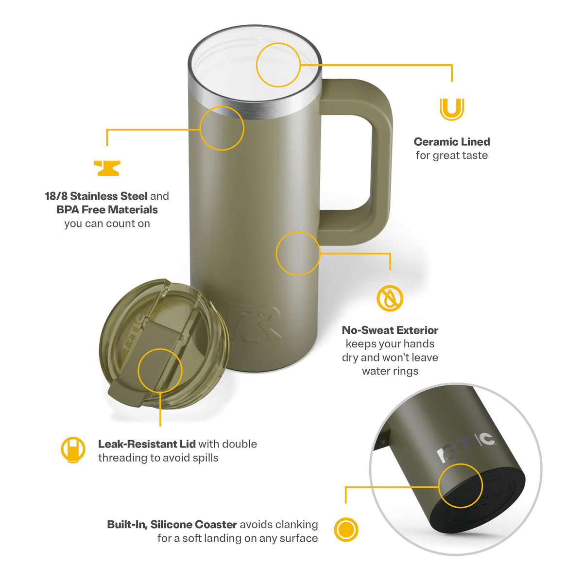 20oz Ceramic Lined Travel Mug with Lid and Handle Z872