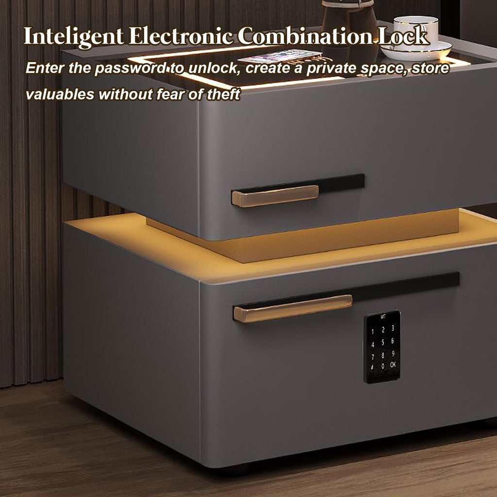 Light Gray Nightstand with Wireless Charging and Drawers Y69316