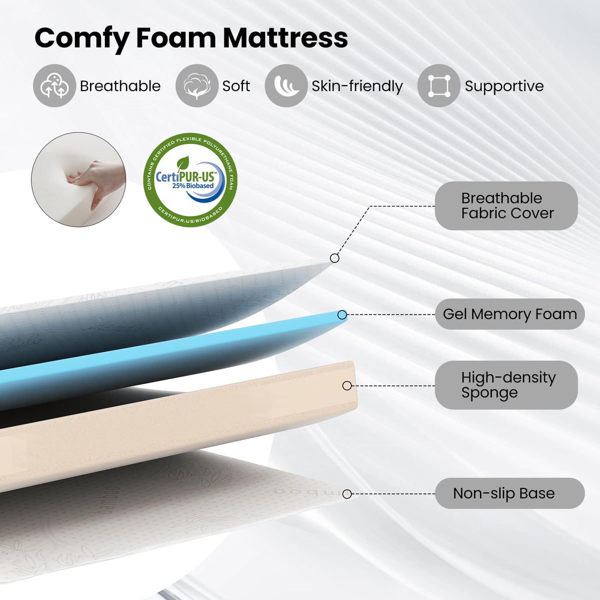 Twin Folding Bed Frame with Memory Foam Mattress X369