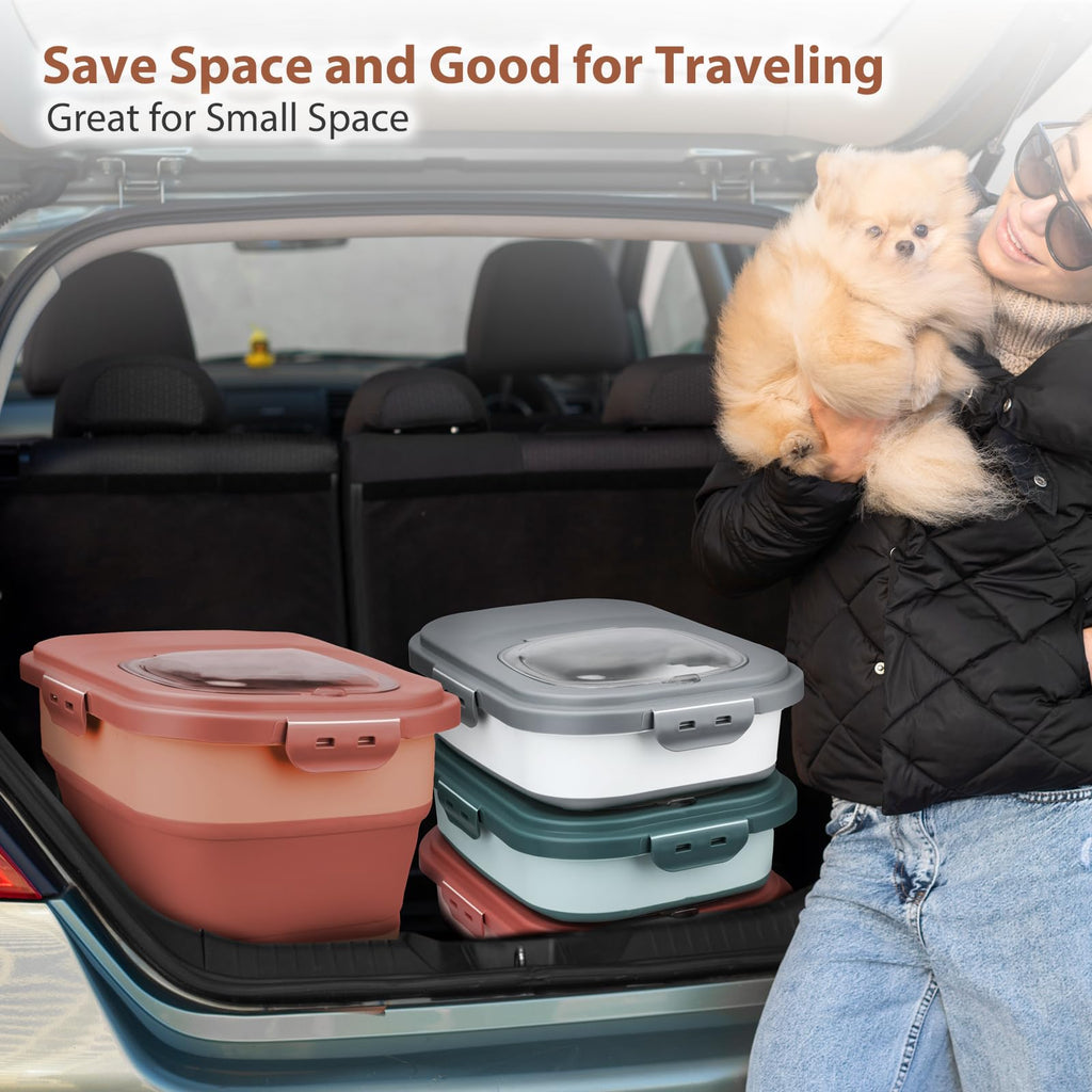Collapsible Pet Food Storage Container with Wheel, Cup and Scoop J732