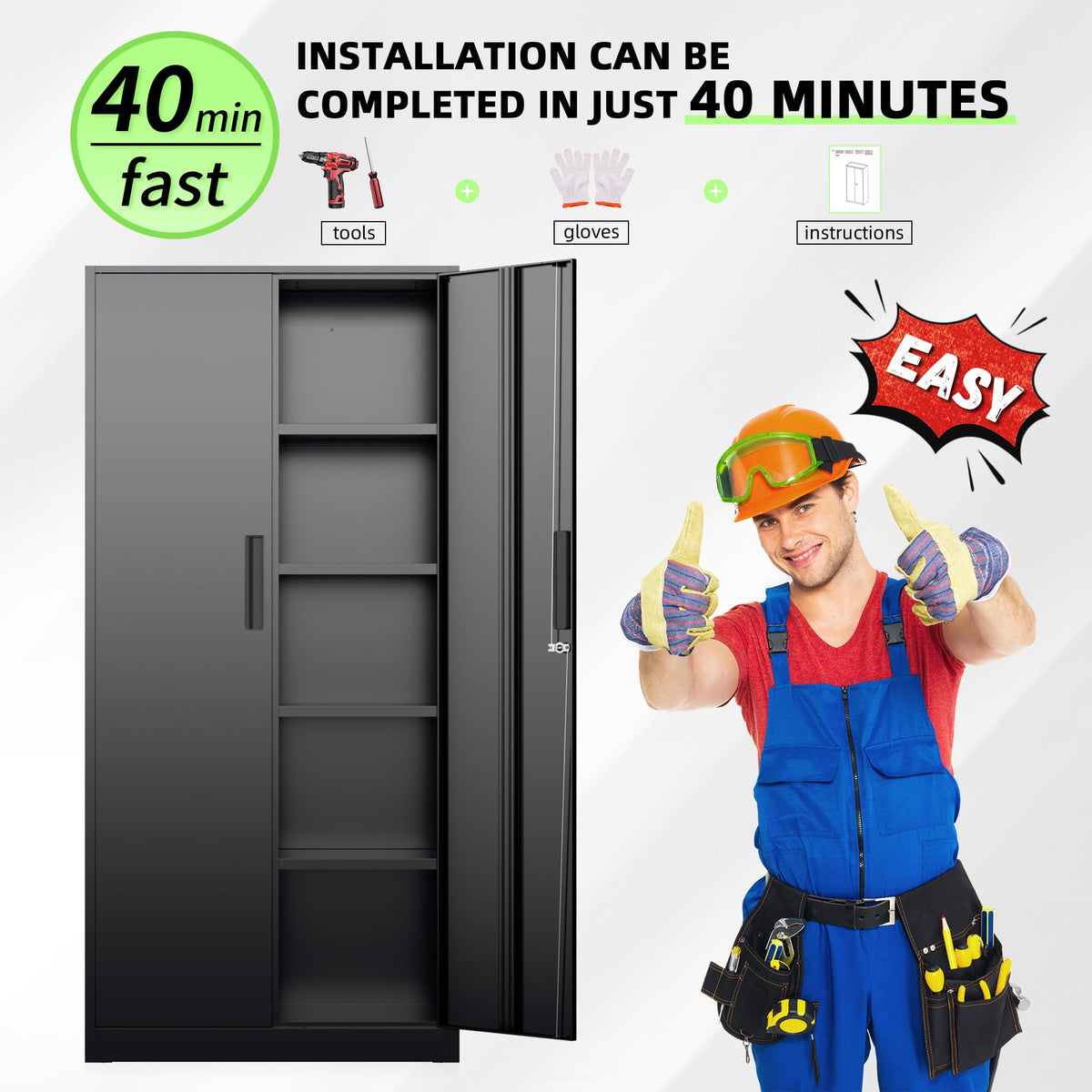 Black 72" Locking Steel Storage Cabinet with 4 Adjustable Shelves X27685