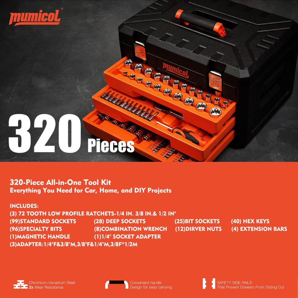 320-Pcs Mechanic Tool Set with 72-Tooth Ratchet C624