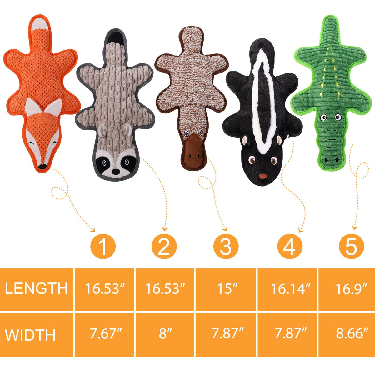 5 Pack Squeaky Plush Dog Toys with Crinkle Paper U4324
