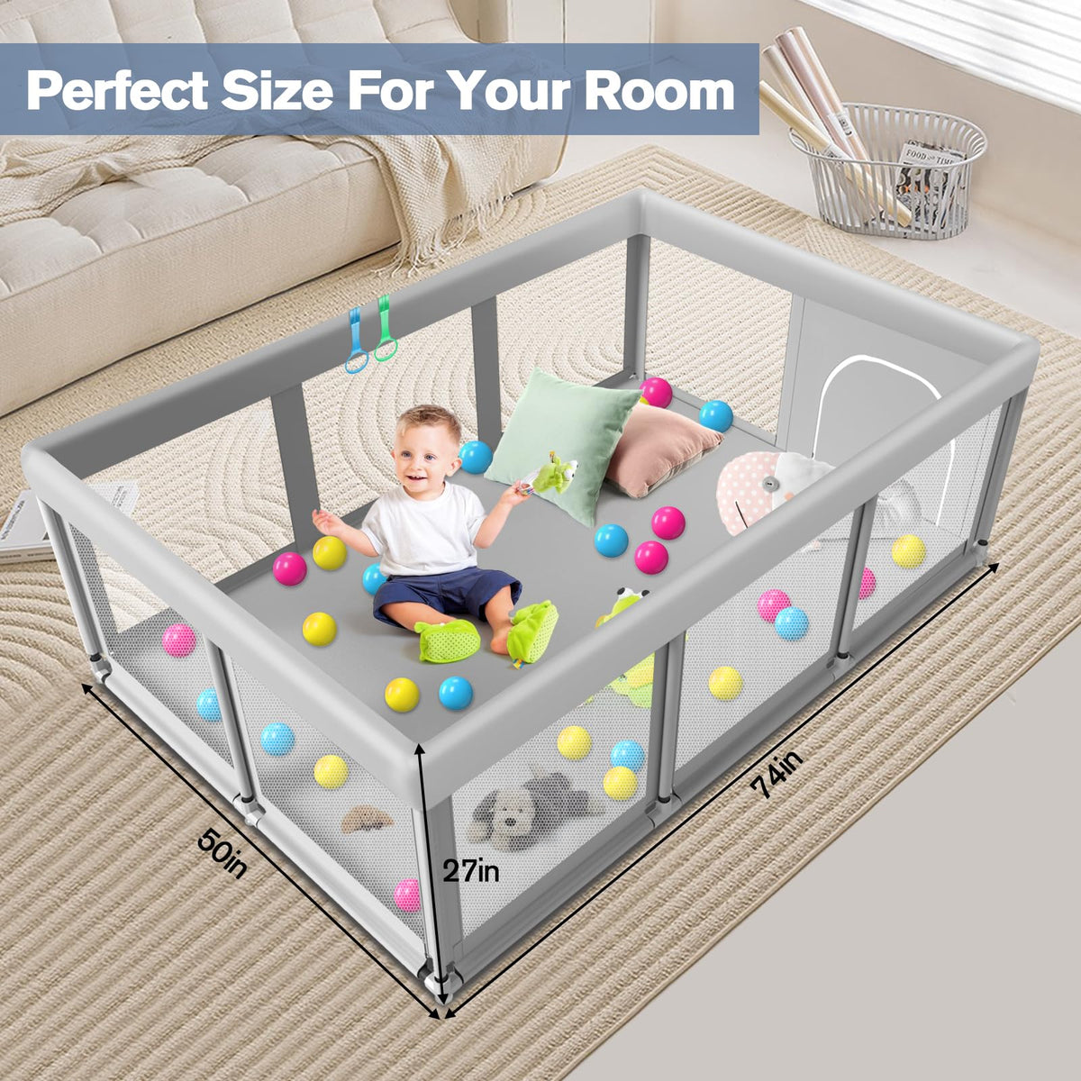 Large Baby Playpen with Soft Breathable Mesh X1743