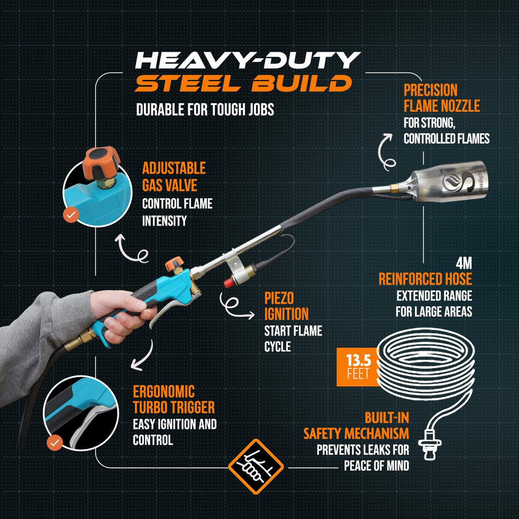 Propane Torch Weed Burner with 13 ft Hose, Adjustable 2,200,000 BTU Self Igniting F2144