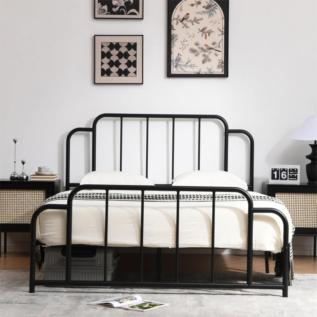 Black Full Size Metal Bed with Headboard and Footboard N1542