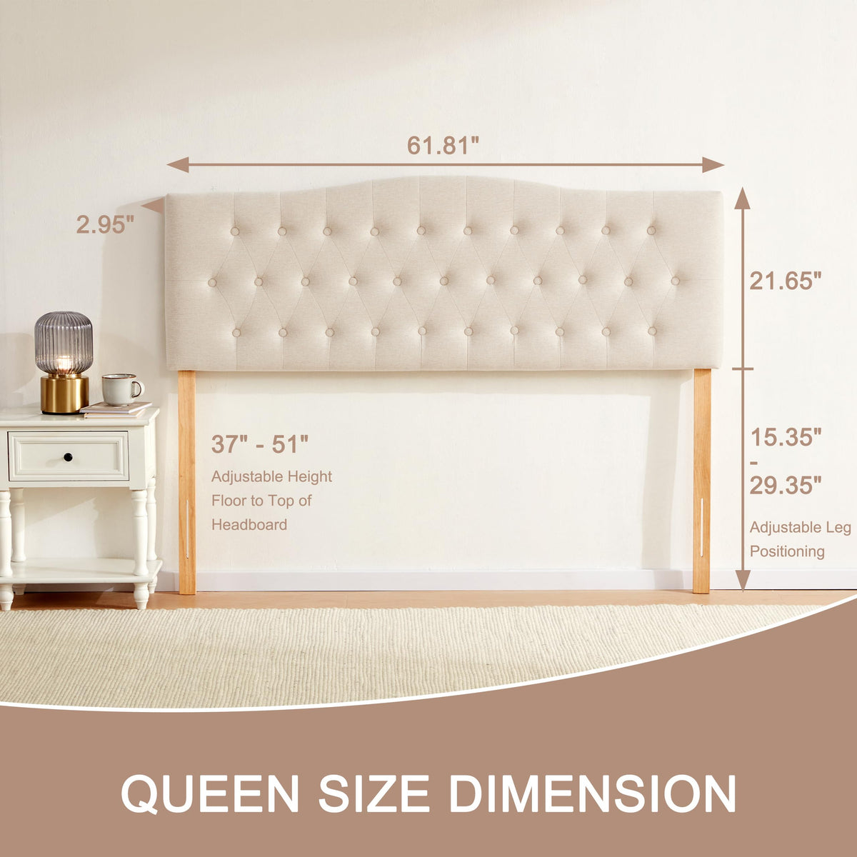 Beige Queen Size Tufted Headboard V48074