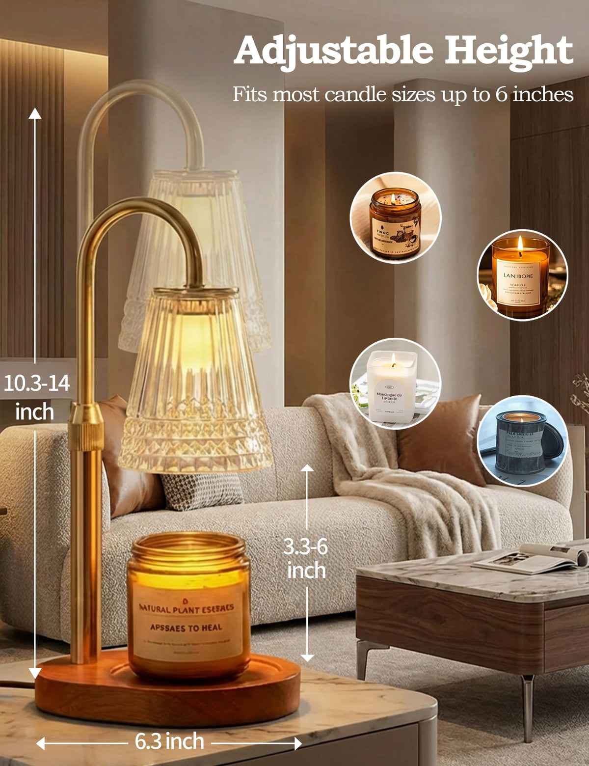 Dimmable Height Adjustable Candle Warmer Lamp with Timer W4991