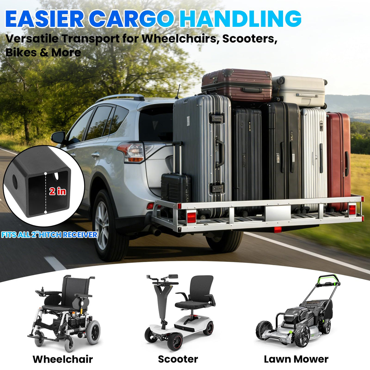 52"x31"x10" Aluminum Hitch Cargo Carrier with Ramp Q503510