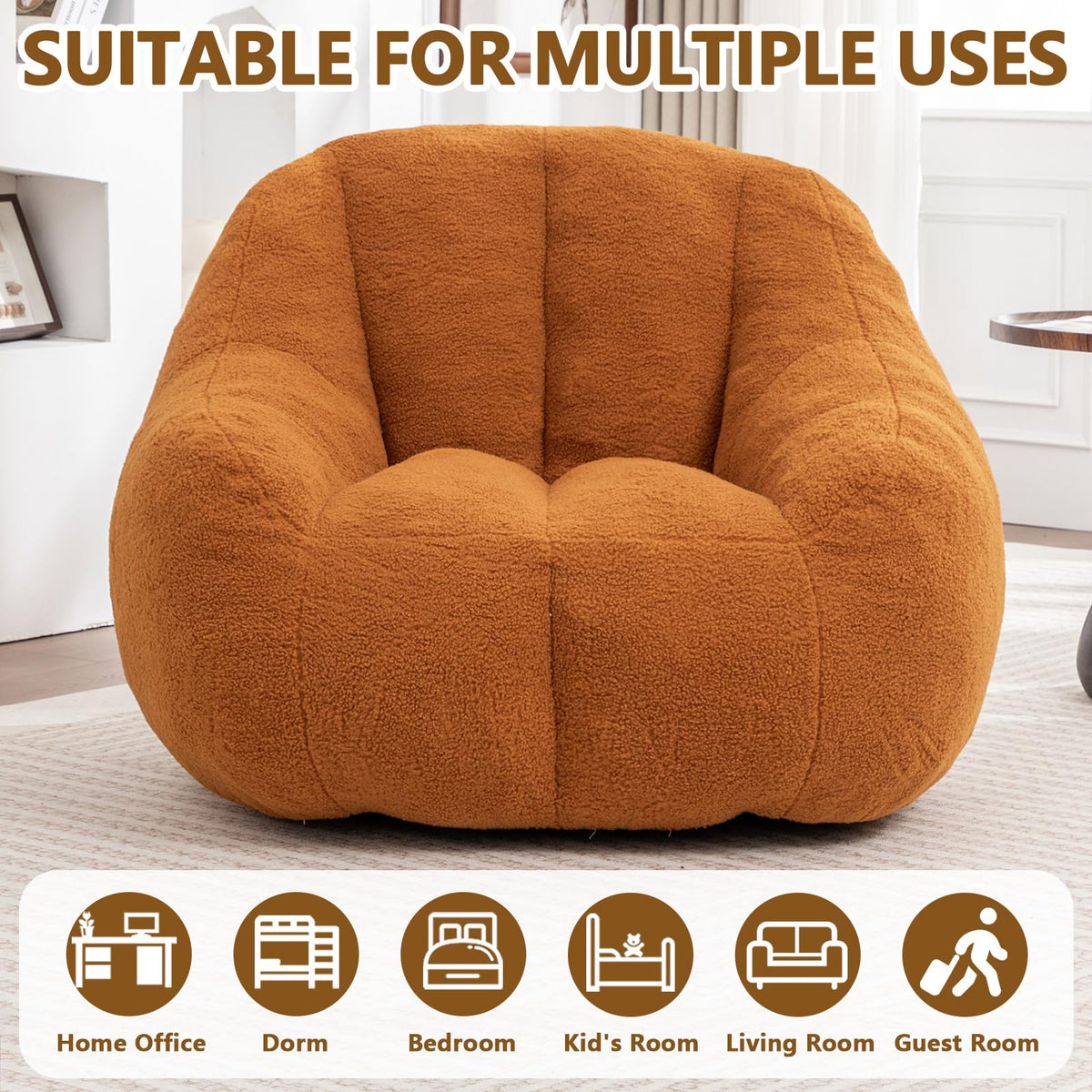 Faux Fur Oversized Bean Bag Chairs with Filler E98826