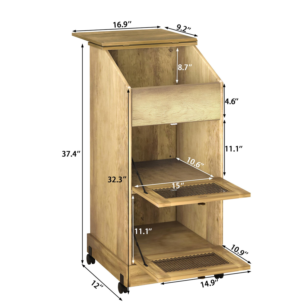 Brown Wooden Potato Storage Bin with Wheel Q244