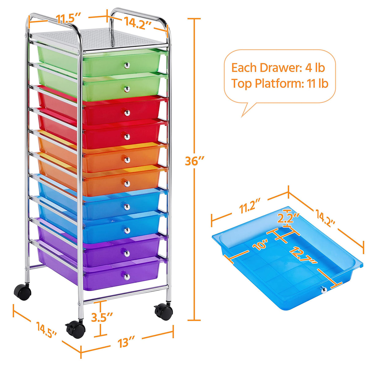 10 Drawer Rolling Cart with Locking Wheels J3312