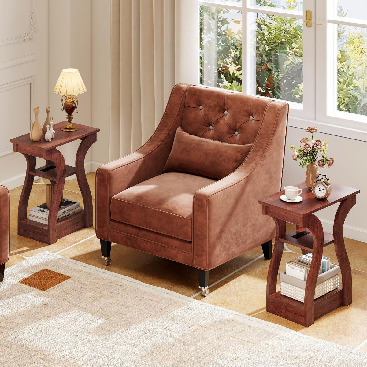 Narrow End Tables Set of 2 Wood with Charging Station C701