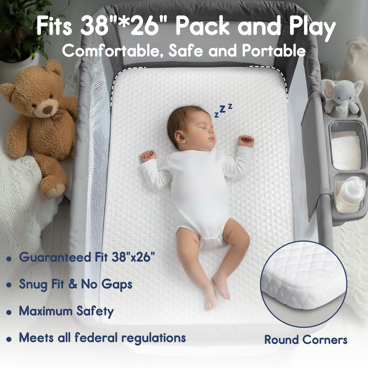 Waterproof Pack and Play Mattress 38"x26" White X53947