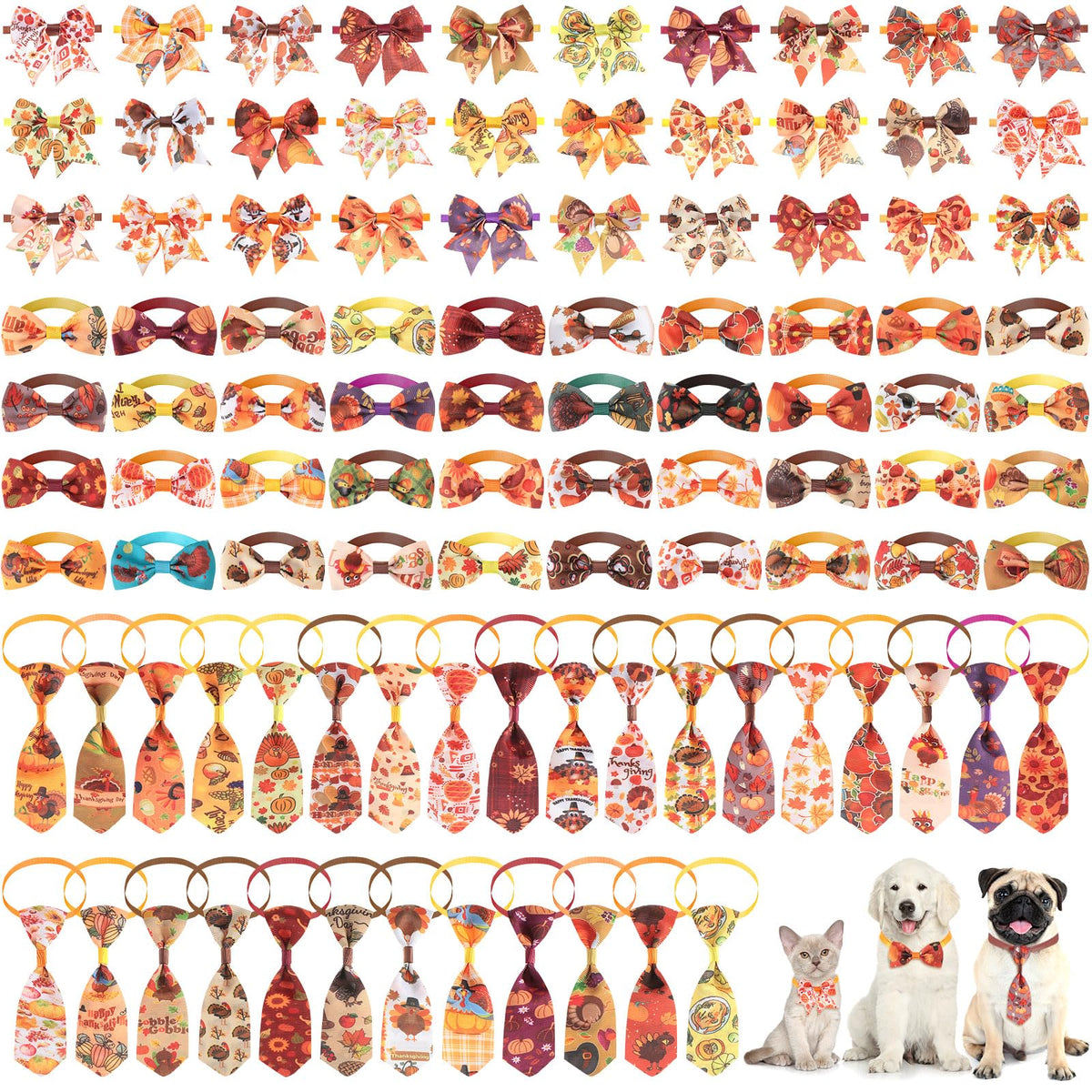 100 Pieces Fall Thanksgiving Day Dog Bow Tie Collar Set K4606