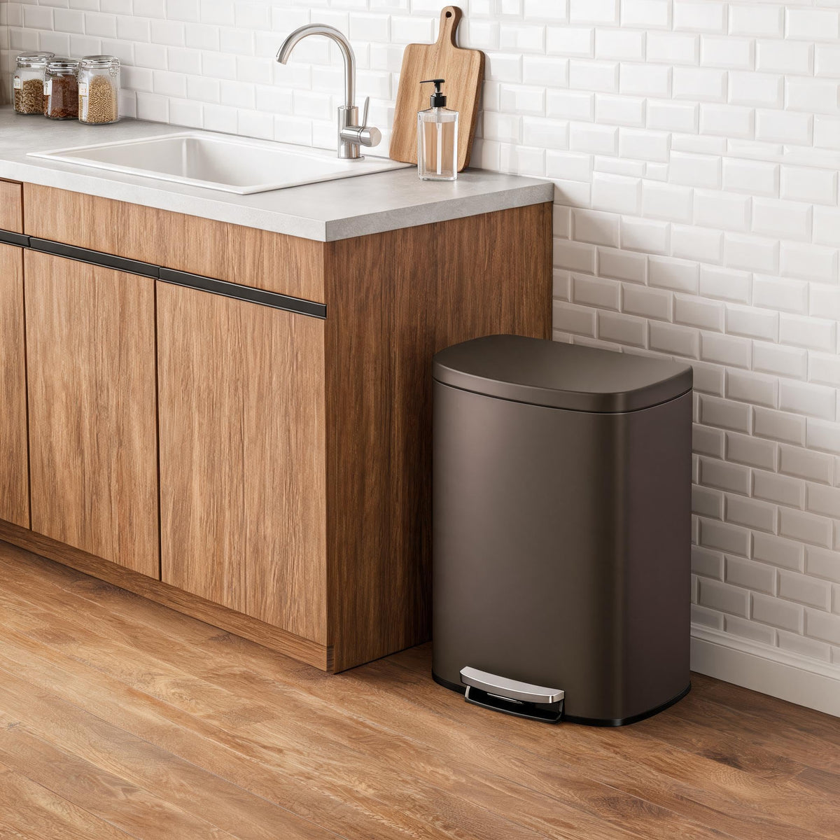 50L Stainless Steel Kitchen Step Trash Can with Soft-Close Lid K806